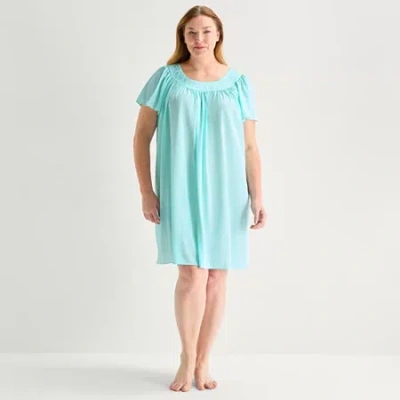 Adonna Womens Plus Short Sleeve Round Neck Nightgown In Blue