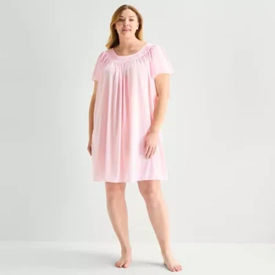 Adonna Womens Plus Short Sleeve Round Neck Nightgown In Pink
