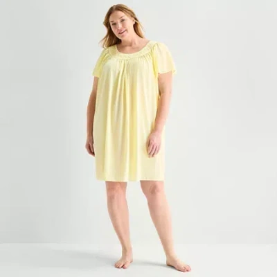 Adonna Womens Plus Short Sleeve Round Neck Nightgown In Yellow