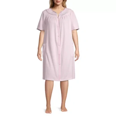 Adonna Womens Plus Waffle Short Sleeve Knee Length Robe In Pink