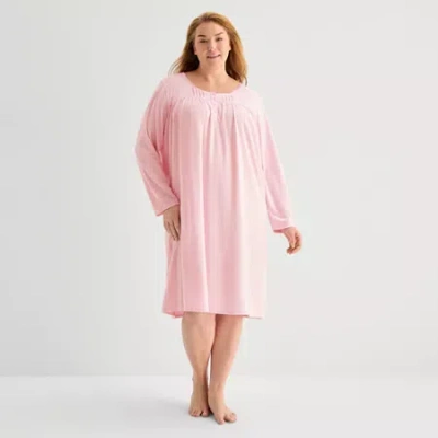 Adonna Womens Round Neck Long Sleeve Plus Nightgown In Pink