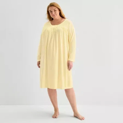 Adonna Womens Round Neck Long Sleeve Plus Nightgown In Yellow