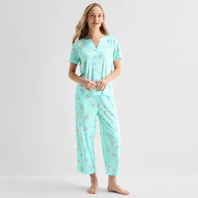 Adonna Womens Short Sleeve 2-pc. Pajama Set In Green