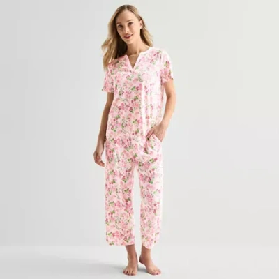 Adonna Womens Short Sleeve 2-pc. Pajama Set In Pink