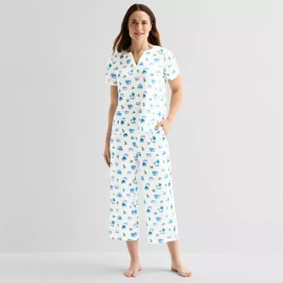 Adonna Womens Short Sleeve 2-pc. Pajama Set In White