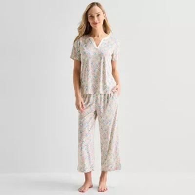 Adonna Womens Short Sleeve 2-pc. Pajama Set In White