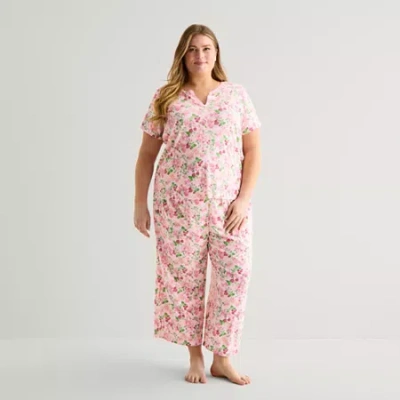 Adonna Womens Short Sleeve 2-pc. Plus Pajama Set In Pink