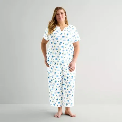 Adonna Womens Short Sleeve 2-pc. Plus Pajama Set In Multi