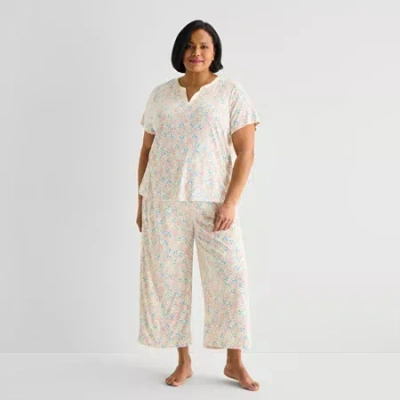 Adonna Womens Short Sleeve 2-pc. Plus Pajama Set In Multi
