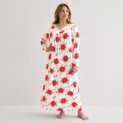 Adonna Womens V Neck Long Sleeve Plus Nightgown In White