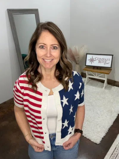 Adora American Flag Button Front Sweater In American Print In White