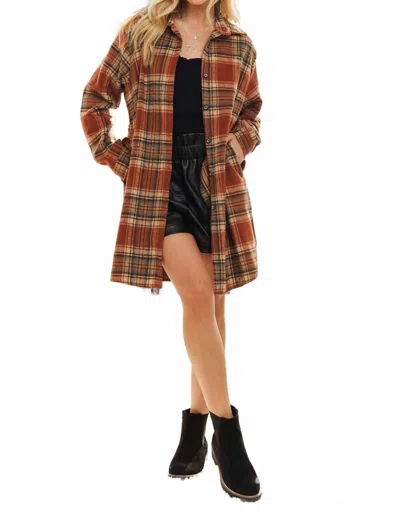 Adora Amore Button Down Flannel Shacket - Plus In Rust In Multi