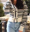 Adora Bow-front Sweater In Black & White Stripe In Multi