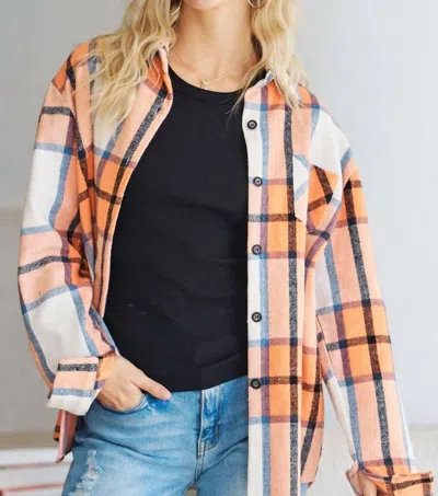 Adora Boyfriend Flannel Orange Shacket In Orange Plaid In Multi