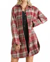 Adora Button Down Flannel Shacket In Burgundy In Multi
