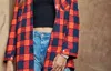 Adora Button Down Plaid Shirt In Navy, Red In Multi