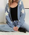 Adora Button Down Star Applique Sweater In Blue