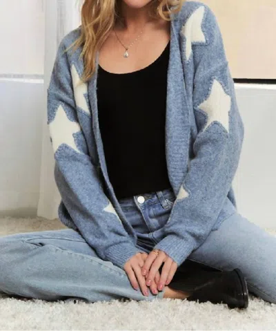 Adora Button Down Star Applique Sweater In Blue