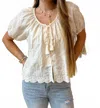 Adora Carmella Tie Front Embroidered Top In Beige In White