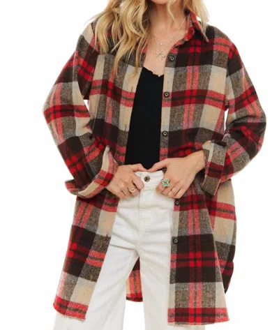 Adora Classic Flannel Shacket In Ivory Red In Multi