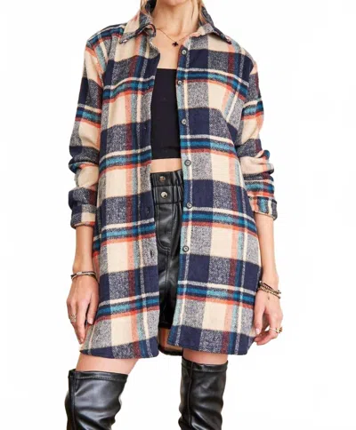 Adora Classic Flannel Shacket In Navy Taupe In Multi