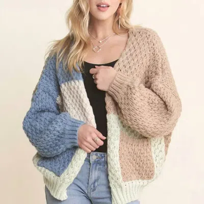 Adora Colorblock Cardigan In Mint, Taupe, Cream, Dusty Blue In Multi
