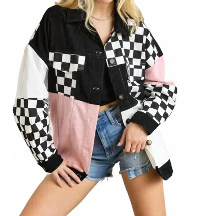 Adora Colorblock Corduroy Jacket In Pink, White, Black In Multi