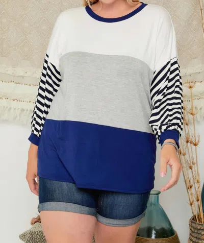 Adora Colorblock Jersey Plus Top In Navy And Grey In White