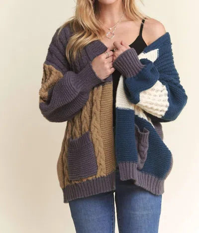 Adora Colorblock Sweater Cardigan In Grey