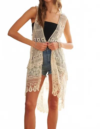 Adora Crochet Lace Sleeveless Vest Cardigan In Beige