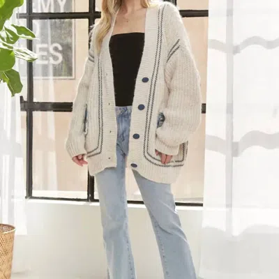 Adora Denim Pocket Cardigan In Beige
