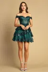 Adora Design 1051 Homecoming Short Sequin Applique Prom Dress In Green