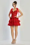 Adora Design 1063 Short Homecoming Tiered Cocktail Dress In Red