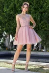 Adora Design 1065 Homecoming Short A Line Corset Applique Cocktail Dress In Pink