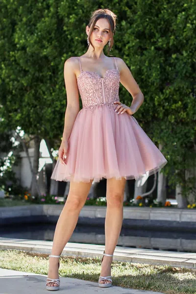 Adora Design 1065 Homecoming Short A Line Corset Applique Cocktail Dress In Pink