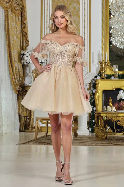 Adora Design 1078 Short Homecoming Lace Cocktail Prom Dress In Neutral