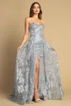Adora Design 3107g Prom Long Glitter Print Overskirt Formal Dress In Gray