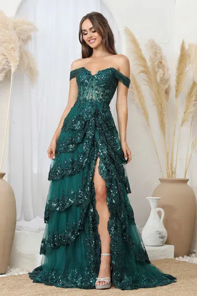 Adora Design 3214 Long Formal A Line Slit Prom Dress In Green