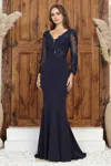 Adora Design 3233 Long Sleeve Formal Fitted Evening Dress In Blue
