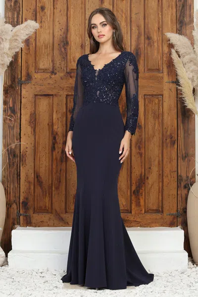 Adora Design 3233 Long Sleeve Formal Fitted Evening Dress In Blue