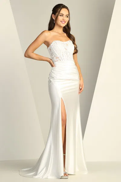 Adora Design 3235 Long Slit Lace Wedding Dress In White