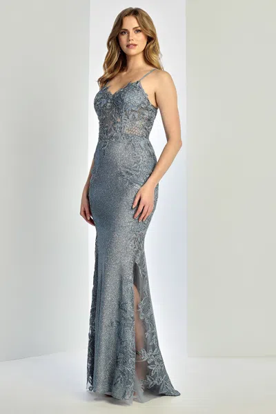 Adora Design 3241 Glitter Long Fitted Formal Applique Prom Dress In Purple