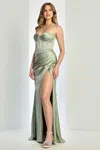 Adora Design 3243 Prom Pleated Long Formal Corset Beaded Dress In Green