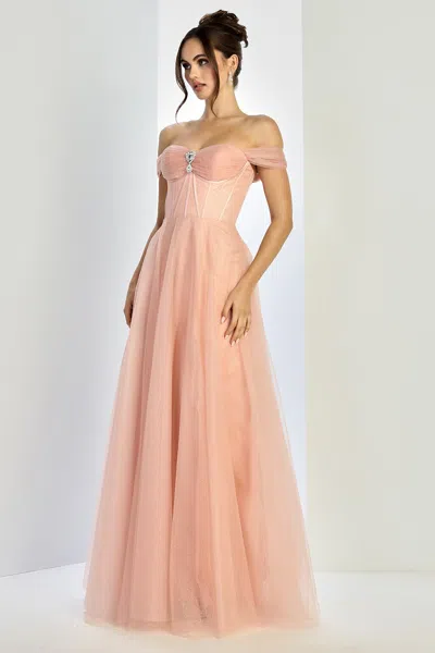 Adora Design 3244 Prom Long A Line Corset Glitter Formal Dress In Orange