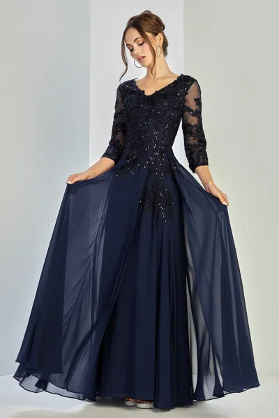 Adora Design 3247 Plus Size Long Formal A Line Applique Evening Dress In Black
