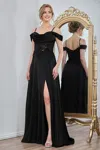 Adora Design 3251 A Line Long Formal Pleated Corset Evening Prom Dress In Black