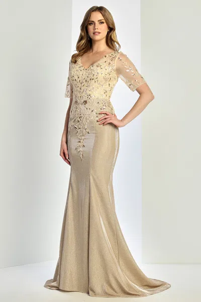 Adora Design 3252 Fitted Long Formal Plus Size Evening Dress In Gold