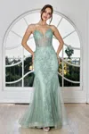 Adora Design 3255 Prom Mermaid Formal Long Corset Beaded Dress In Green