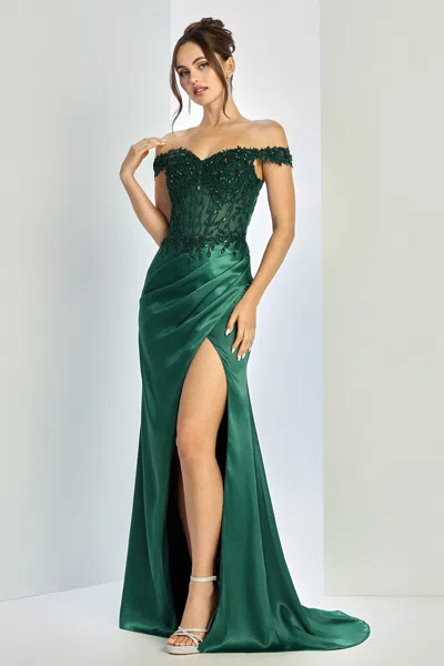 Adora Design 3258 Prom Long Corset Evening Formal Slit Dress In Green
