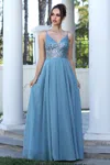 Adora Design 3259 Prom Long A Line Formal Sequin Dress In Blue